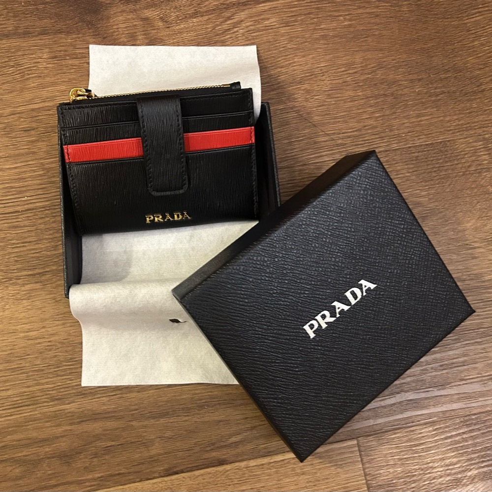 Prada Black Wallet with Red Stripes